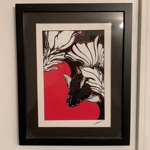 Japanese black goldfish print with black frame